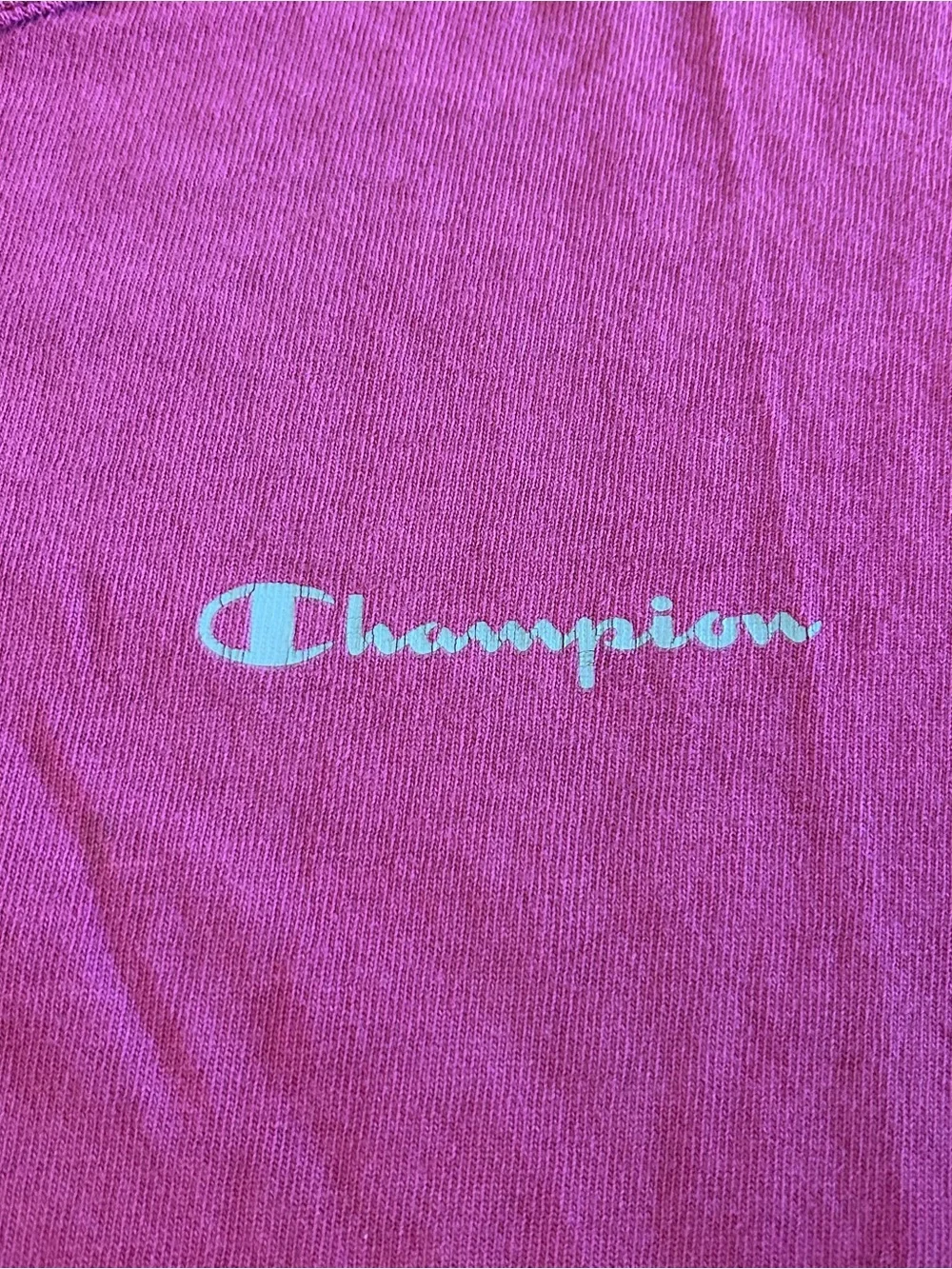 Vintage ‘90s Champion Essential Spellout Faded Red Cotton Crewneck T-shirt XL - Picture 6 of 9